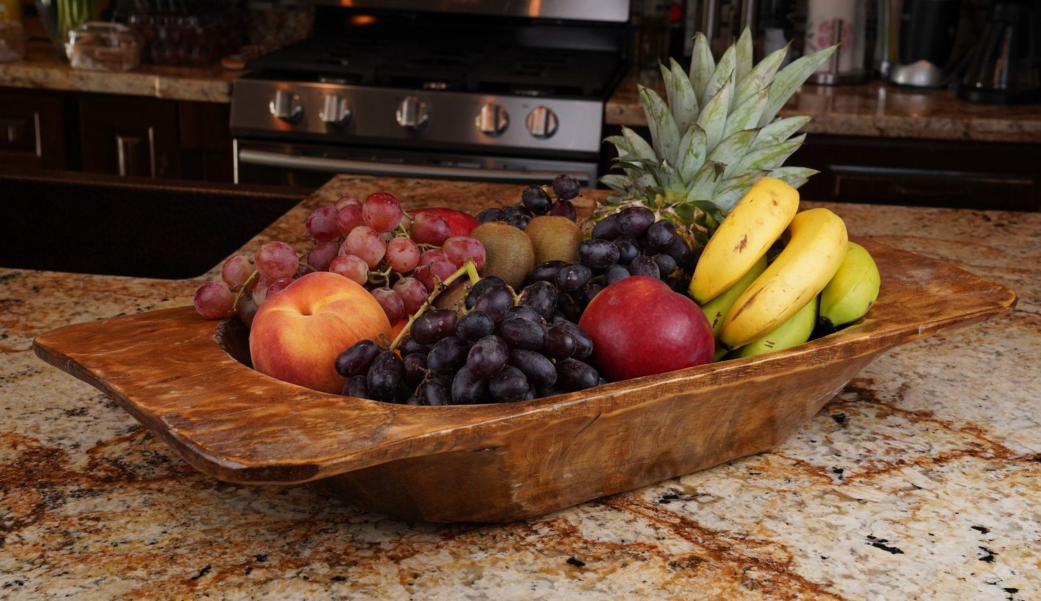 Food Safe Eurostyle Deep Rustic Wooden Dough Bowl-Batea-Farmhouse-Primitive-Handmade-Beautiful-Large-11-12W x 25-27L x 3-4D inches
