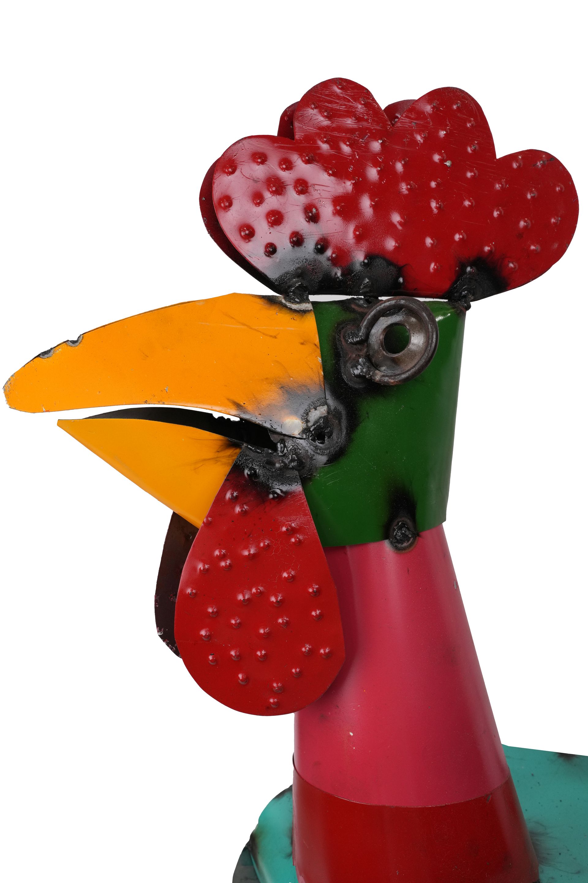 Rolly the Colorful Metal Rooster-3 FT-Large Rooster-Farmhouse-Primitive-Garden-Animal-24L x 14D x 36H-X Large-3 Foot-Rolly