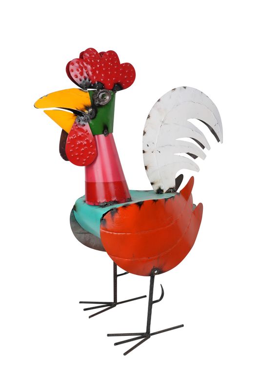 Rolly the Colorful Metal Rooster-3 FT-Large Rooster-Farmhouse-Primitive-Garden-Animal-24L x 14D x 36H-X Large-3 Foot-Rolly