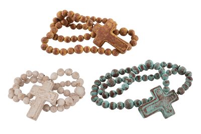 Clay Rosary-39-44 inches-Beads-Primitive-Handmade-Hand Painted-Cross-Crosses-Large-Three Colors Clay Rosary-39-44 inches-Beads-Primitive-Handmade-Hand Painted-Cross-Crosses-Large-Three Colors
