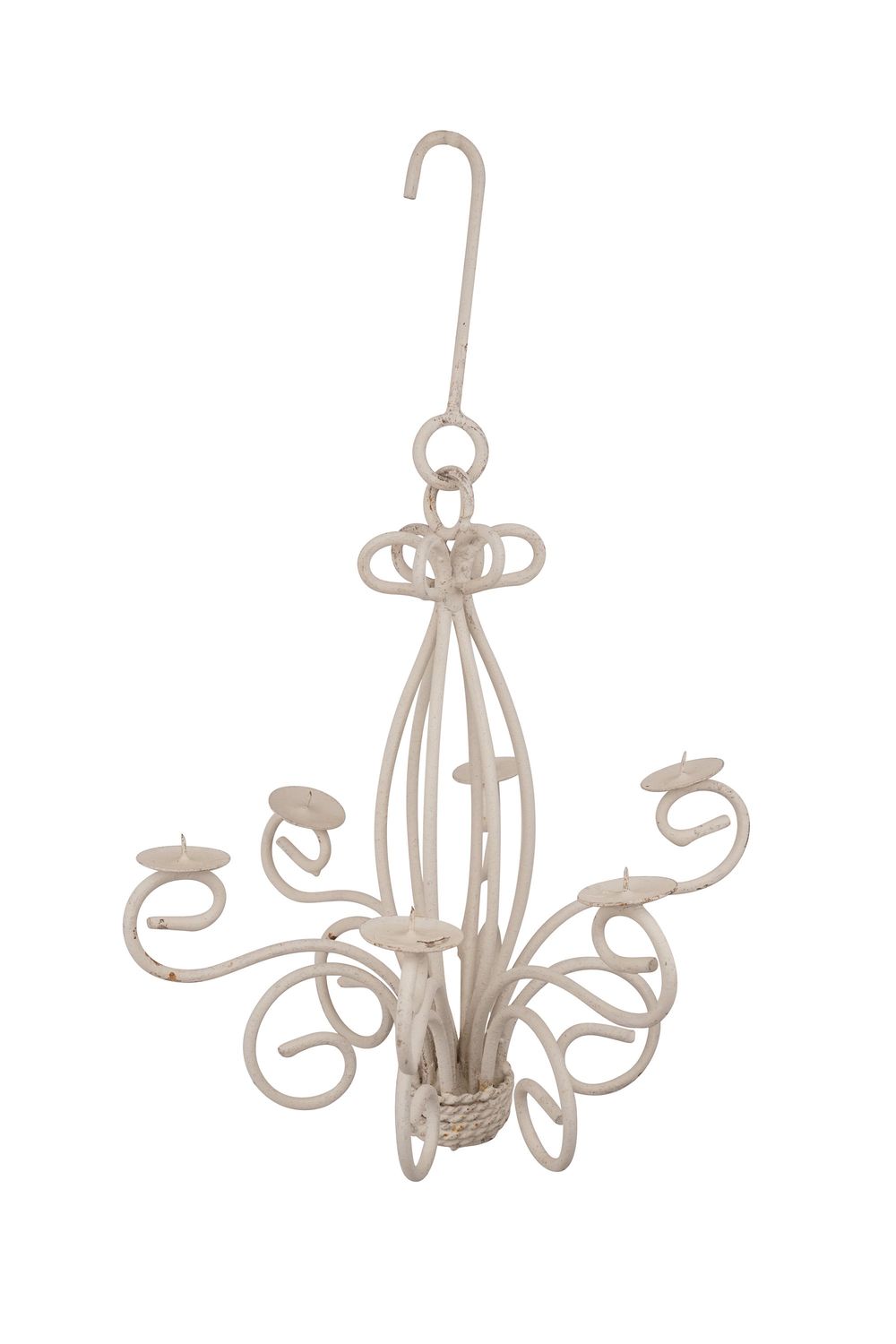 Farmhouse Iron Chandelier-Small-Handmade-Primitive-Iron-Shabby White-11x17 inches