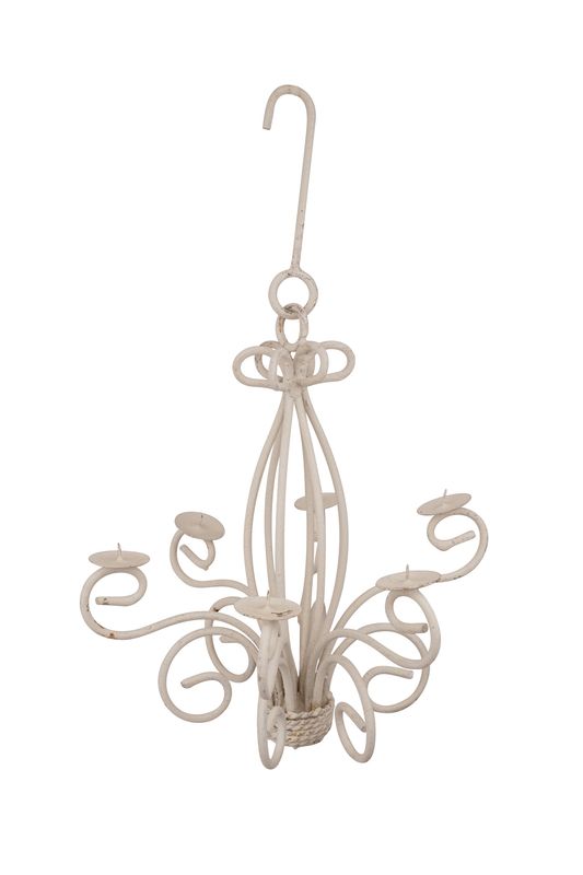 Farmhouse Iron Chandelier-Small-Handmade-Primitive-Iron-Shabby White-11x17 inches
