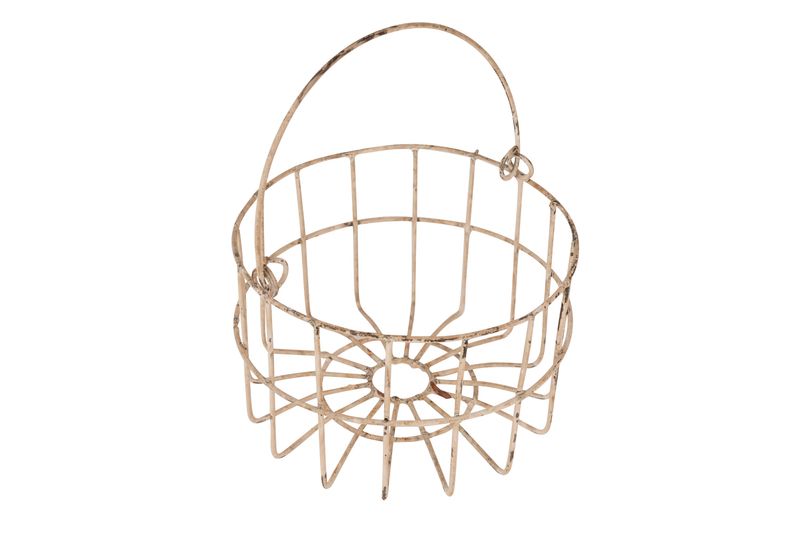 Farmhouse Iron Egg Basket with Handle-Shabby White-Farmhouse Style-Primitive-8 inches