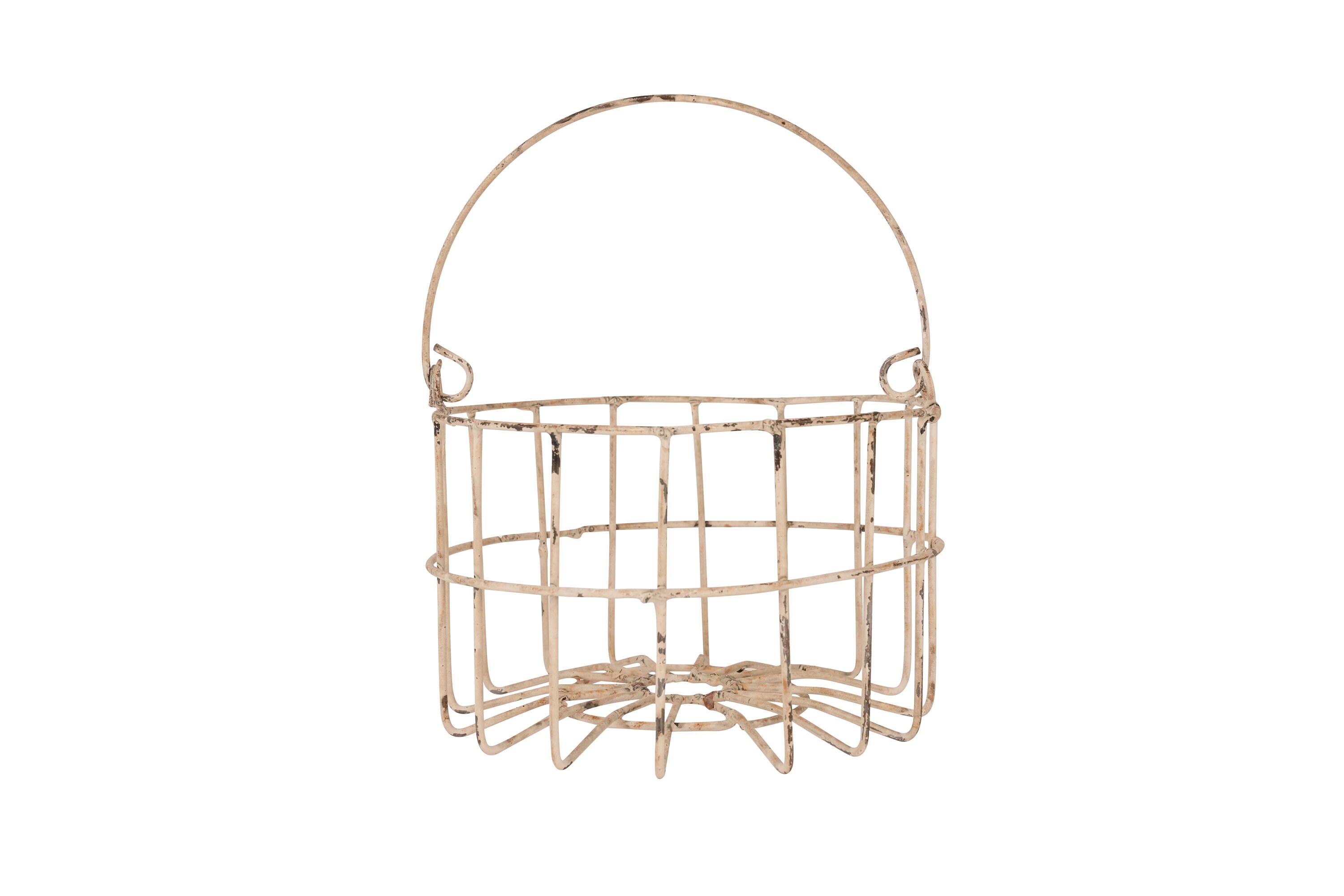 Farmhouse Iron Egg Basket with Handle-Shabby White-Farmhouse Style-Primitive-8 inches