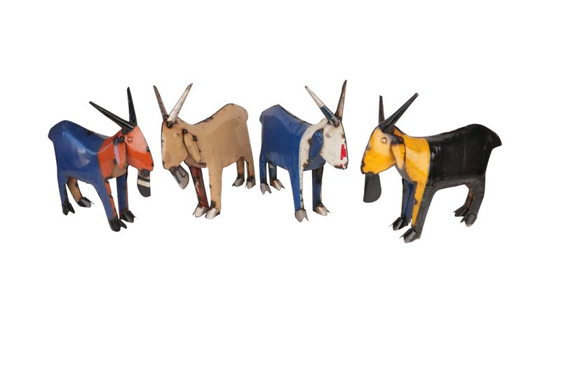 Recycled Metal Goat-Yard Art-Farmhouse-Decor-Farm Goat-Garden-Colorful Metal Goat-5x16Lx15H-Small-Colors