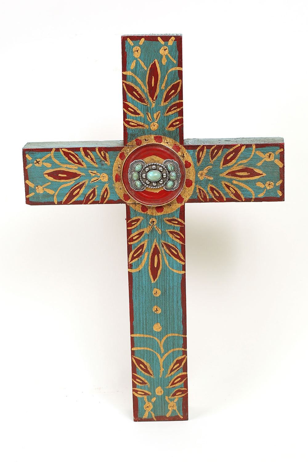 Concho Wall Cross-11x17 inches-Artist Made-Crosses-Handmade-Hand Painted Concho Wall Cross-11x17 inches-Artist Made-Crosses-Handmade-Hand Painted