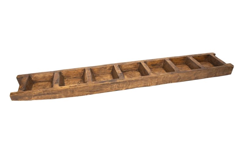 Brazos Long Ladder Dough Bowl-6x39 inches-Candle Ready-Waxed-7 Compartments-Trencher-Dough Bowl-6W x 39L inch-Brazos Long Ladder Bowl-Waxed