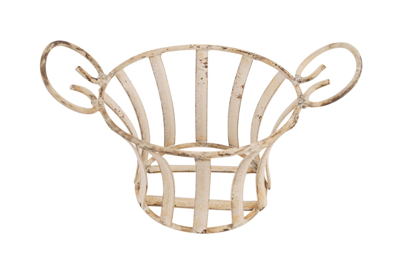 Farmhouse Small Iron Basket With handles-White-Primitive-10x7x6 inches