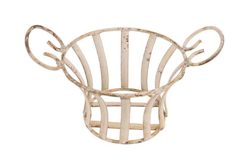 Farmhouse Small Iron Basket With handles-White-Primitive-10x7x6 inches