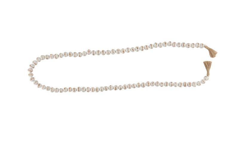 CLEARANCE-Farmhouse Clay Beads-Strand-ER-Primitive-Farm Style-Handmade-Hand Painted-72 inches---Shabby White-Large