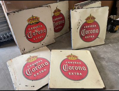 Corona Metal Table Porcelain Tops-Mexican-Restaurant- Bar-30x30-Beer-Man Cave-Patio Furniture-Vintage-Lot of 10