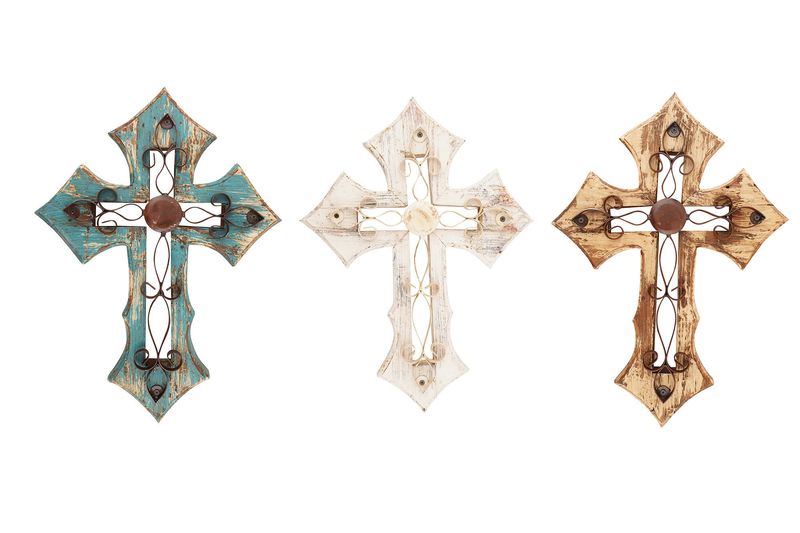 Laredo Wall Wood Cross-Handmade-14x19 inches-Rustic Farmhouse-Wood & Iron