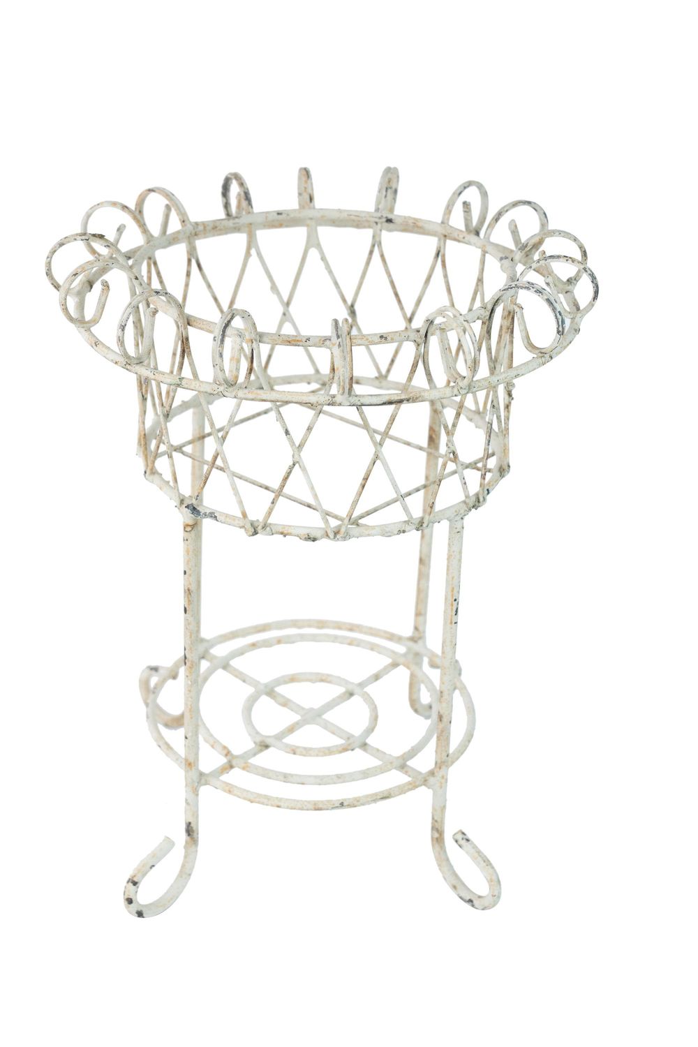 Sedalia Farmhouse Iron Planter Basket-Distressed Metal-12x15H inches- Garden Basket-White