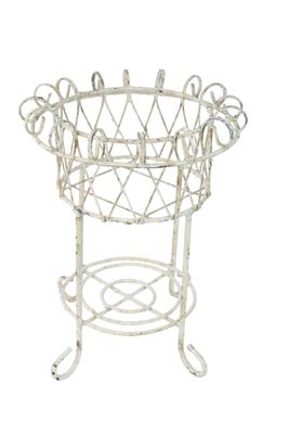 Sedalia Farmhouse Iron Planter Basket-Distressed Metal-12x15H inches- Garden Basket-White Sedalia Farmhouse Iron Planter Basket-Distressed Metal-12x15H inches- Garden Basket-White