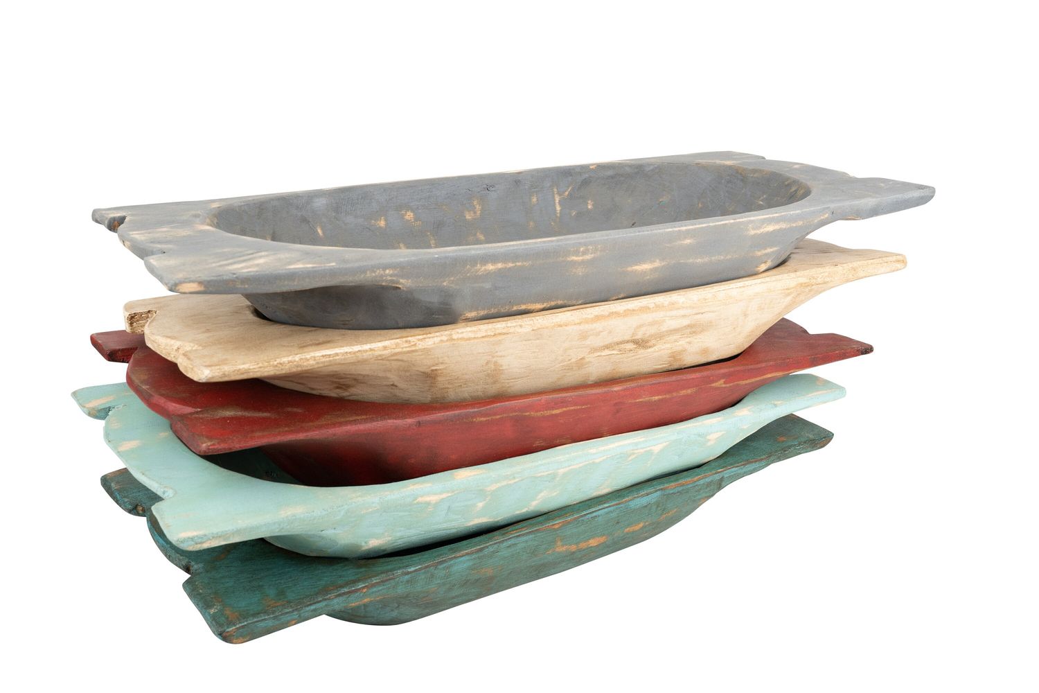 Eurostyle  Deep Trencher Rustic Wooden Dough Bowl With Handles- Batea-Wooden-Handmade-11-12W x 24-26L x 3-4D-Colors