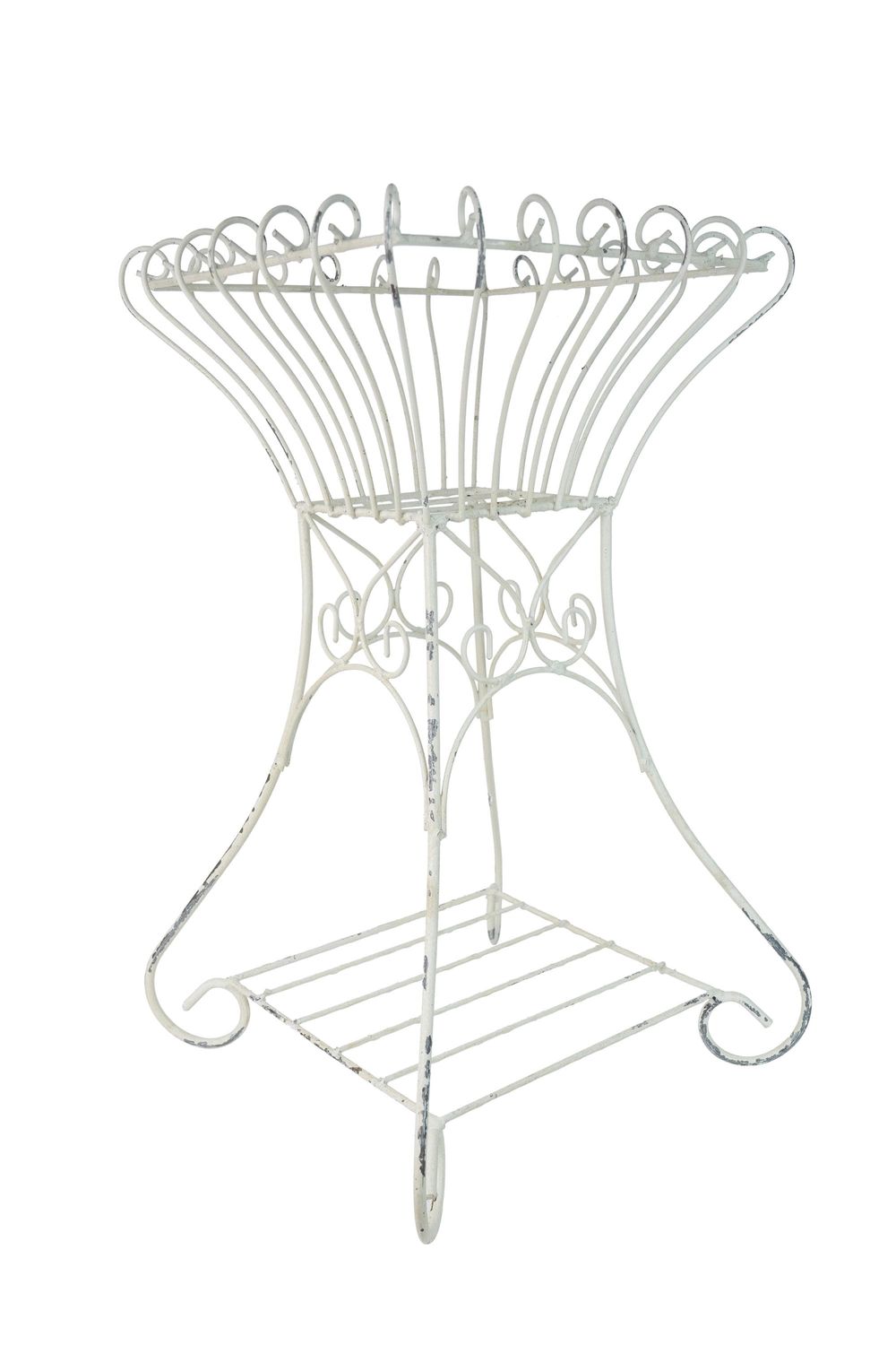 Paris Farmhouse Iron Planter Basket-Primitive-Distressed Metal-15x25H inches- Garden Basket-White