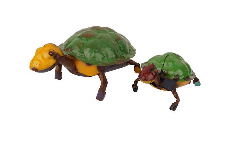 Recycled Metal Turtle-Yard Art-Decor-Garden-Handmade-Hand Painted-Patio-Animal-Metal-Two Sizes