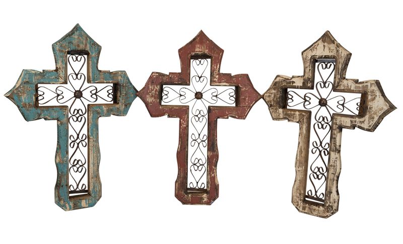 San Antonio Wall Cross-Handmade-18x26-Wall-Wood & Iron-Wooden Cross-
