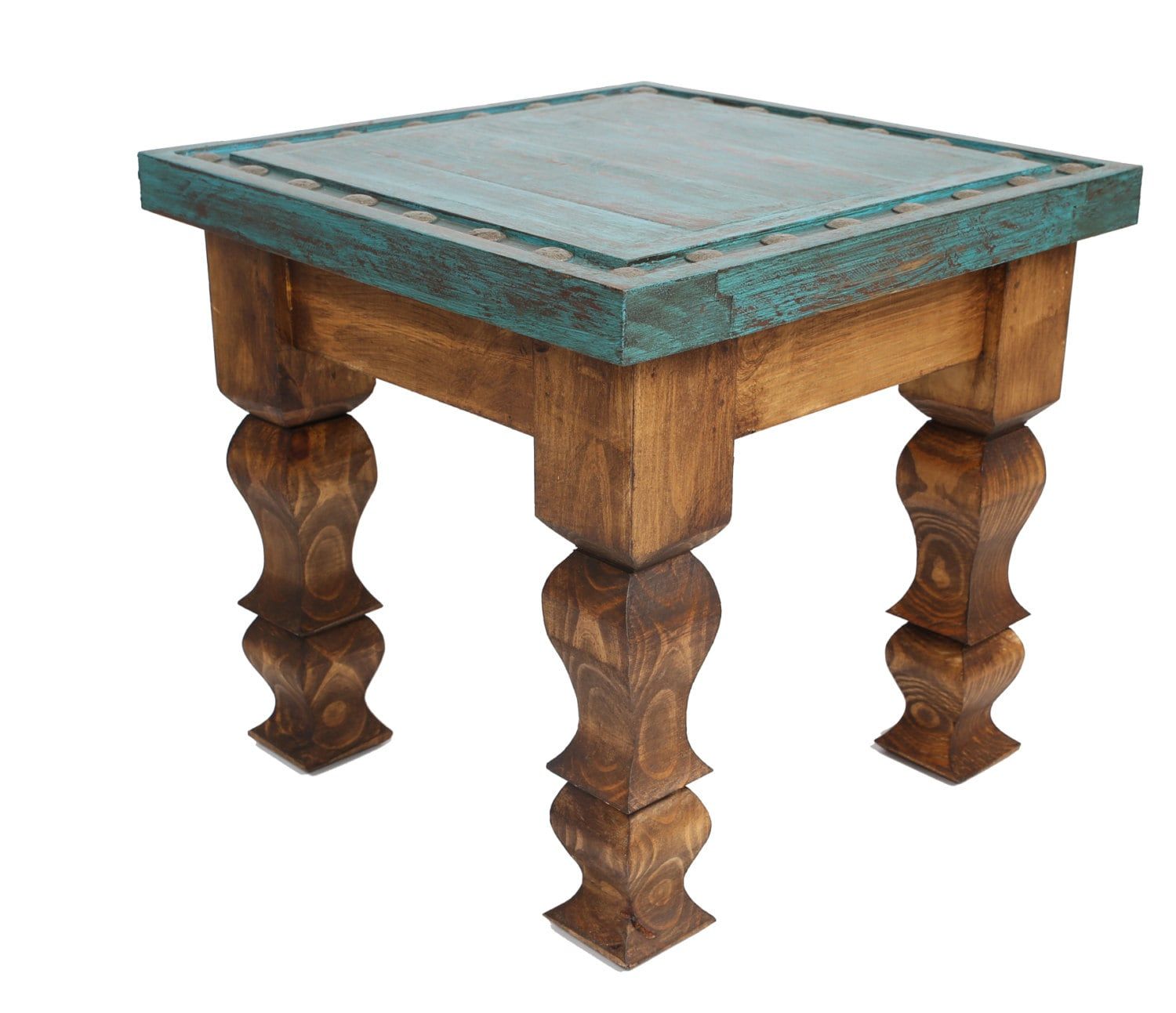 Silver Trails™ Western End Table-Western-Vintage Look-Rustic-Silver Conchos-Handmade-Wood-Gorgeous-Turquoise-Three Sizes Silver Trails™ Western End Table-Western-Vintage Look-Rustic-Silver Conchos-Handmade-Wood-Gorgeous-Turquoise-Three Sizes