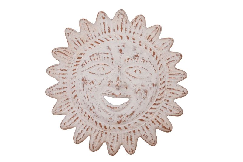 Cheeky™ Clay Sun-13 inches--Handmade-Garden Decor-Wall-Patio-Outdoor-Rustic-13 inches Wide-Cheeky Sun-White