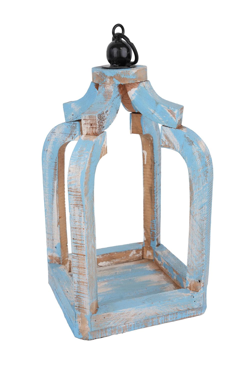 Marina  Farmhouse Lantern-9x18H inches-Wooden-Centerpiece Lantern-Light Blue