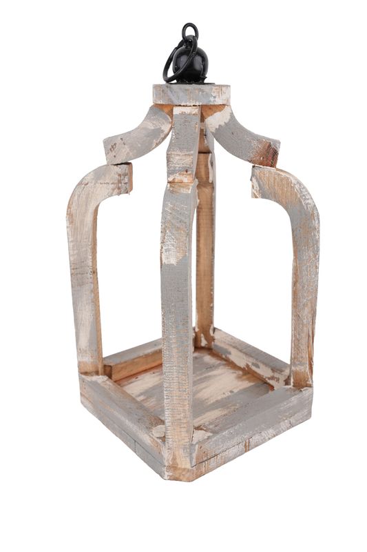 Kai  Farmhouse Lantern-9x18H inches-Wooden-Centerpiece Lantern-Kai Lantern-Light Gray