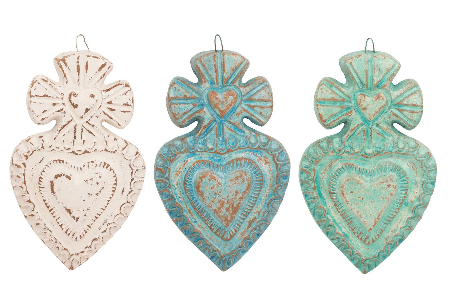 Double Heart-Wall Decor-Cross-Clay-7x12 inches-Gorgeous-3 Colors-NEW