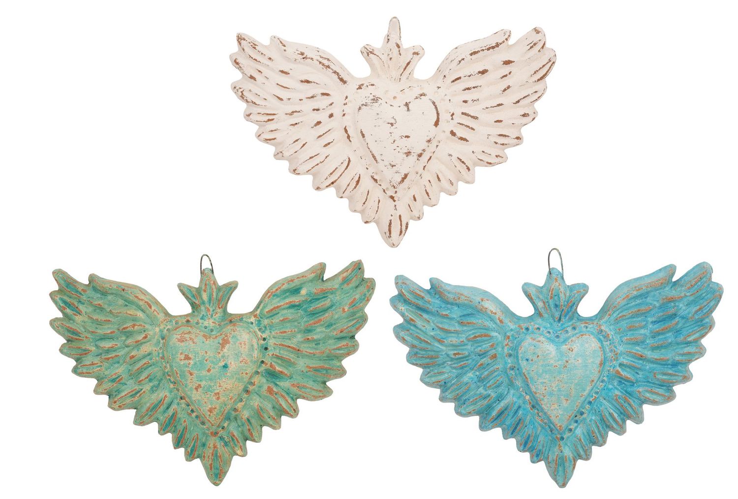 Dimas Winged Clay Heart-Wall Decor-12x8 inches-3 Colors-NEW