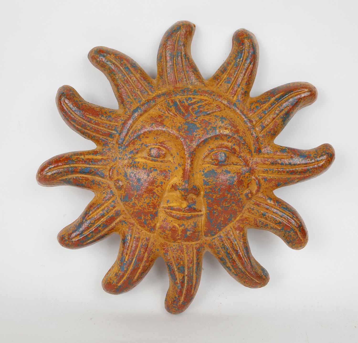Red Canyon Clay Sun-10 inch-Hand Painted-Handmade-Garden-Wall-Rustic-10 inches