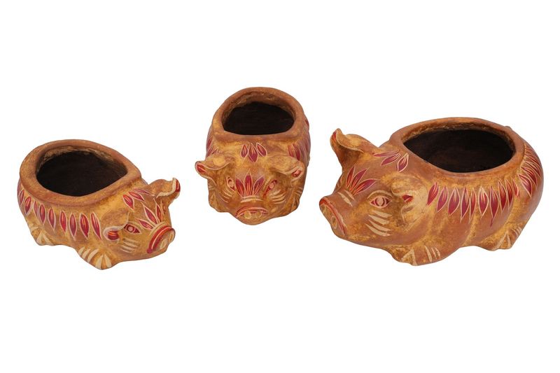 Dilley Clay Pig Planter-Hand Painted-Garden-Patio-Rustic-3 Sizes