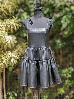 Black Faux Leather Ballerina Dress