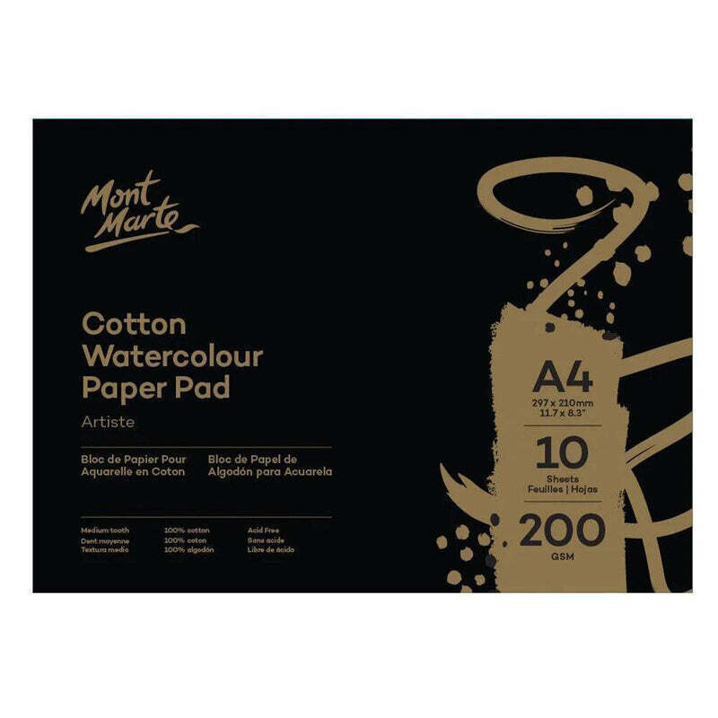 Mont Marte Artiste Watercolour Pad 100% Cotton A4 200gsm 10 Sheet - MSB0128