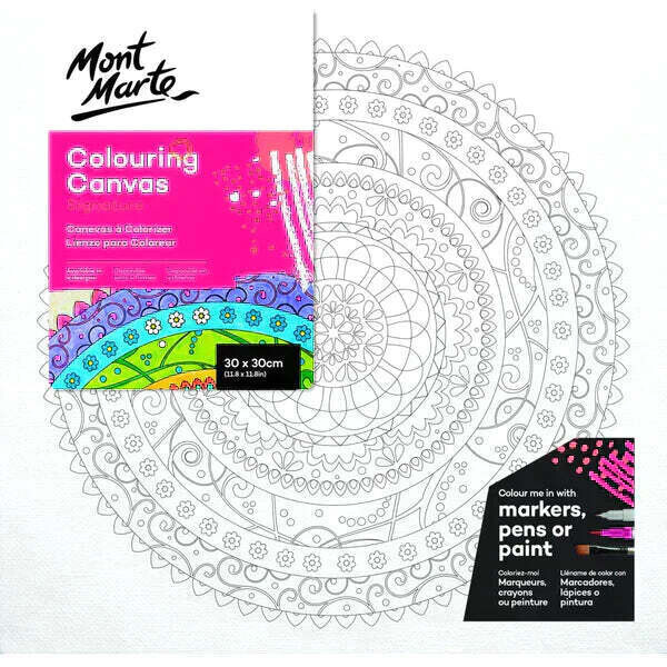 Mont Marte Colouring In Canvas Mandala Print C 30cm Stretched Frame DIY Painting - 25125503