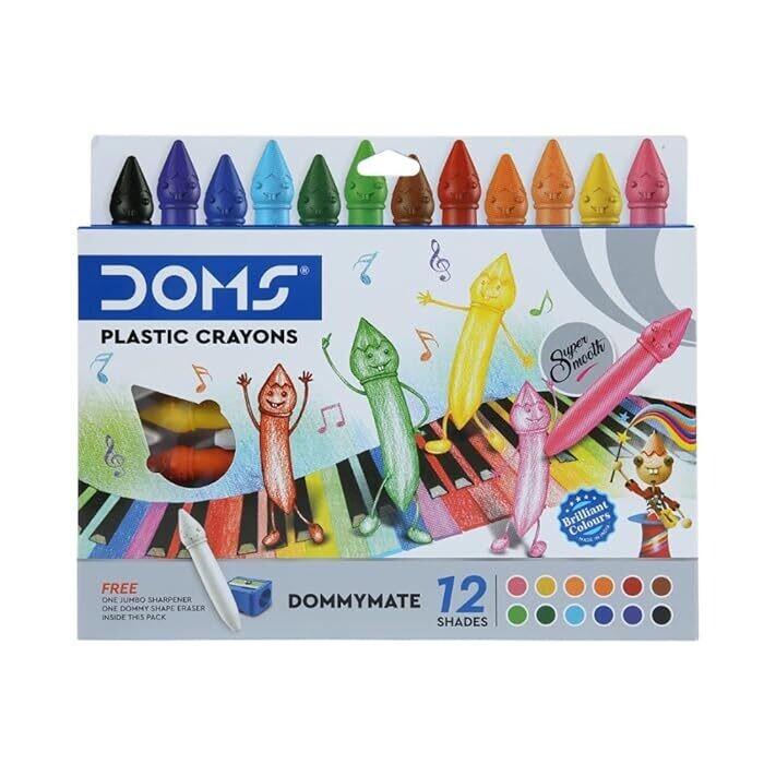 Doms Plastic Crayons 12 Shades with Free Jumbo Sharpener and Eraser