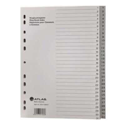 Atlas Divider Plastic PVC Grey A4, with numbers 1-31