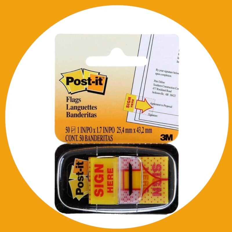 3M Post-it Flags 680-9, Sign Here, 25.4x43,2mm, 50/dispenser, Yellow