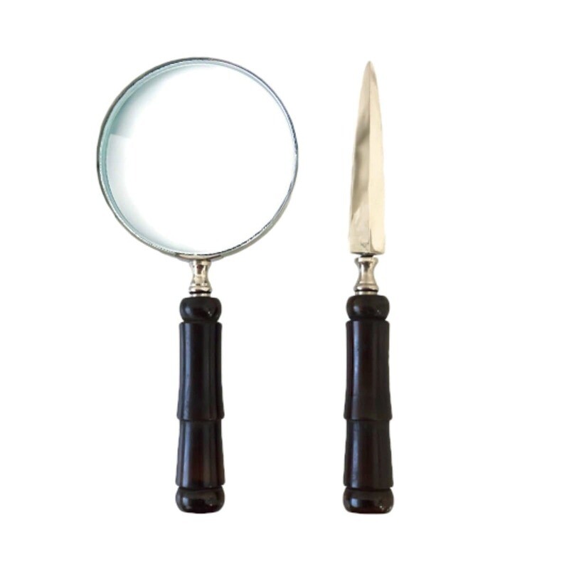 Letter Opener &amp; Magnifier Set with Resin Handle, Dark Brown