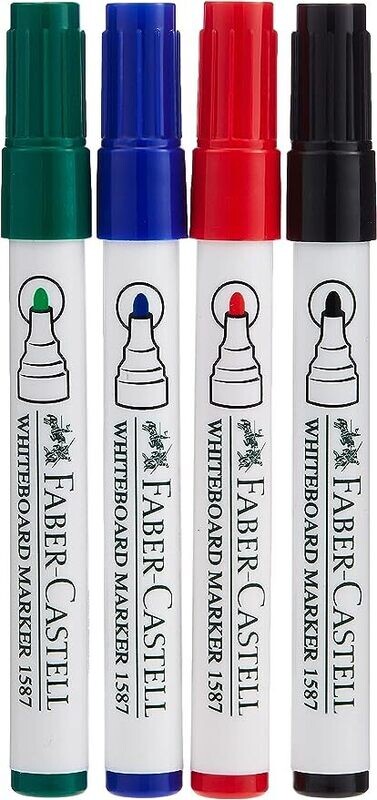 Faber-Castell Whiteboard Marker Bullet Set Of 4Pc + Duster, ASSORTED, 1587D