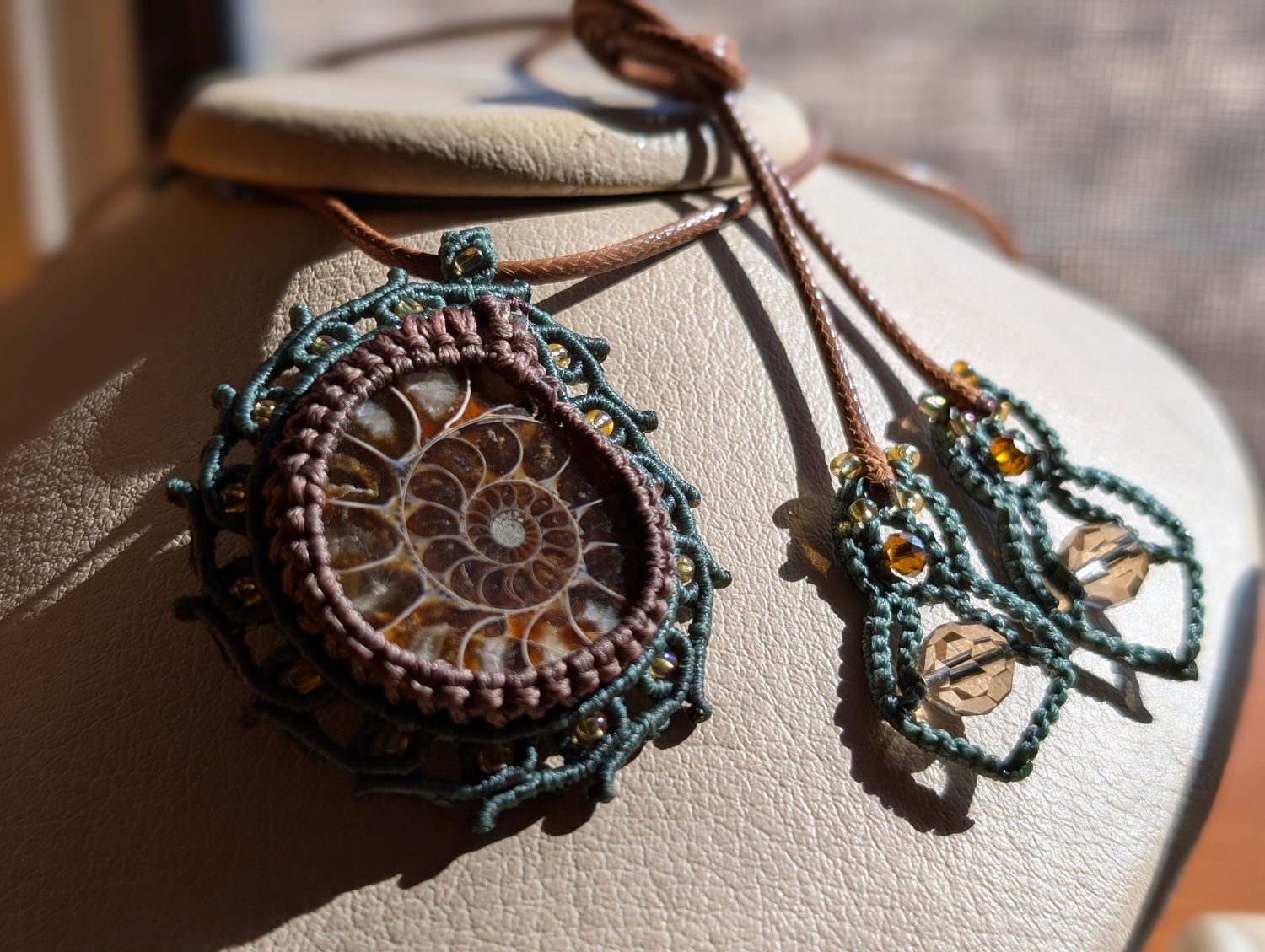 Ammonite And Seed Bead Micro-Macrame