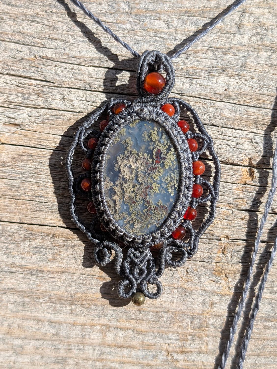 Moss Agate and Carnelian Pendant