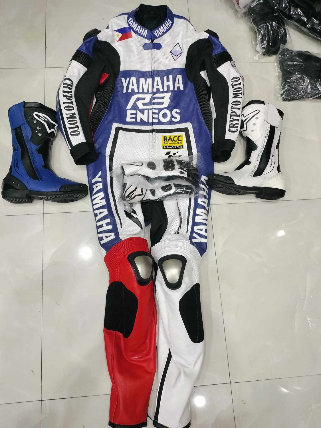 Leather Yamaha Motorcycle Suit with Custom Design