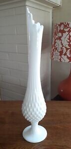 Vintage Fenton Hobnail White Milk Glass 16 1/2" Tall Stretch Swung Vase