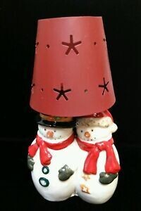 NIB Russ Ceramic Metal Mr Mrs Snowman Lamp Shade Tealight Candle Holder