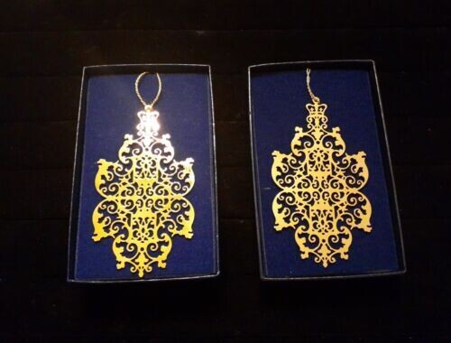 NIB Pair 1987 Colonial Williamsburg Brass Christmas Ornament