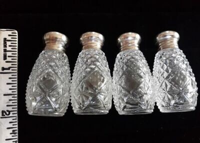 Set(4) Vintage Sterling Topped Clear Glass Salt & Pepper Shakers 2