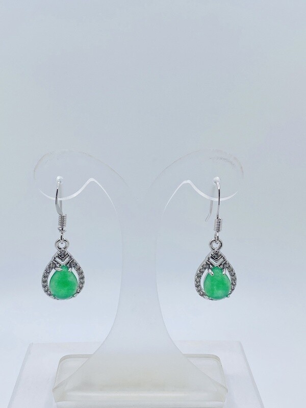 Green Jade Earring/Crystal/Teardrop Jade Earring/Dangling Earring