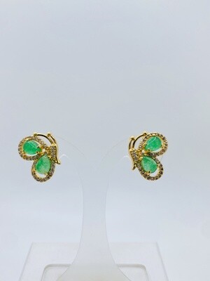 Jade Butterfly Earrings/Green Jade /Crystal/Jade Studs Earrings
