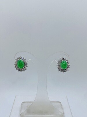 Oval Jade Crystal Earrings/Stud Jade Earrings/Green Jade Earring