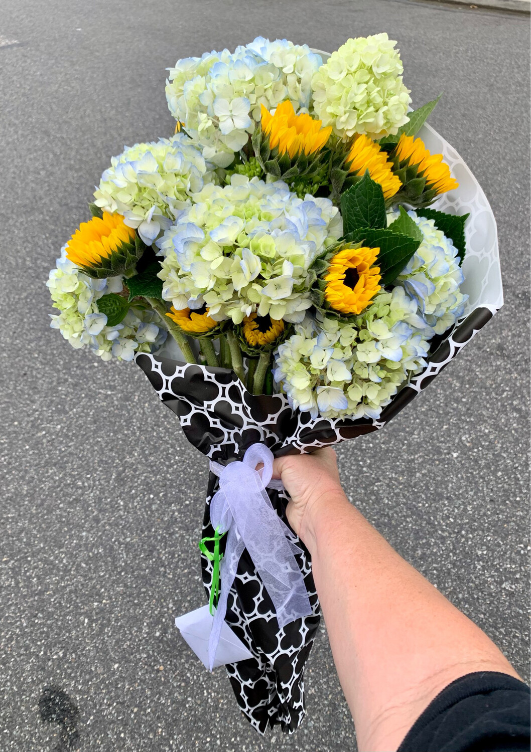 $100 Seasonal Wrapped Fresh Flower Bouquet (no vase)