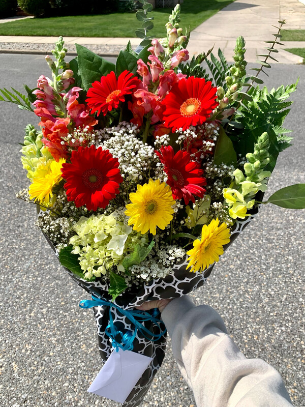 $60 Seasonal Wrapped Fresh Flower Bouquet (no vase)